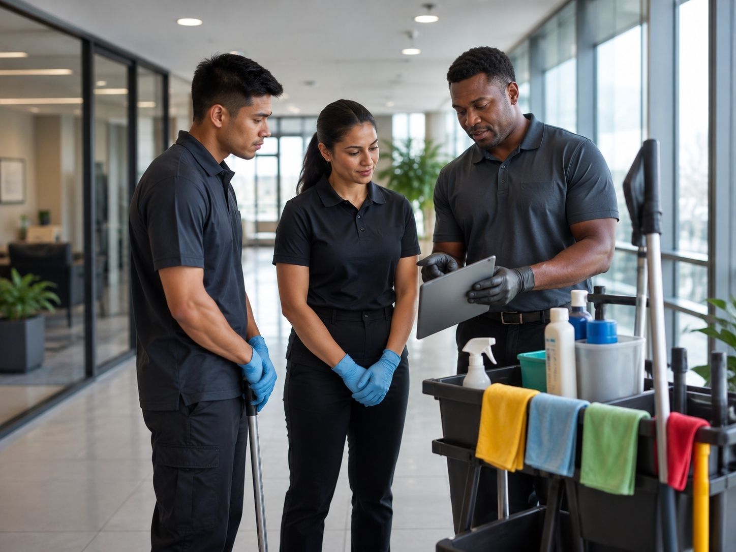 Triumph supervisor training a cleaning team member on proper procedures